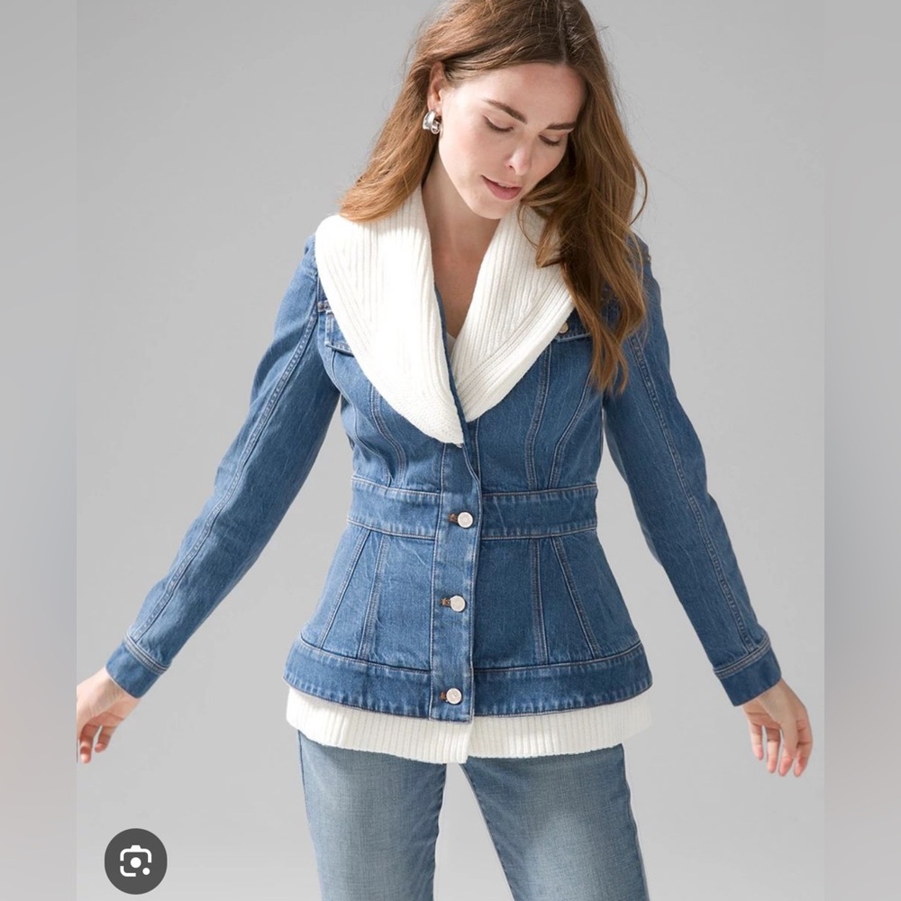 WHBM Peplum Denim Jacket with Sweater Jacket